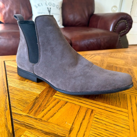 Men's Grey Faux Suede Chelsea Boots - Picture 1 of 9